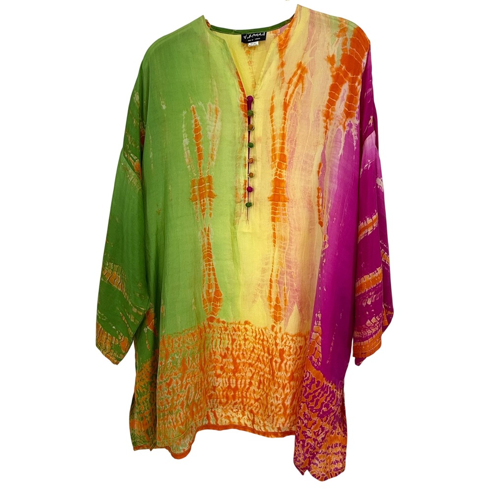 Dilemma New York Tunic Womens XL Multi Color Silk Tie Dye Excellent Bohemian